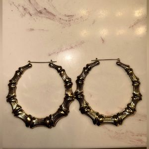 Extra large bamboo gold hoop earrings 4 inch diameter